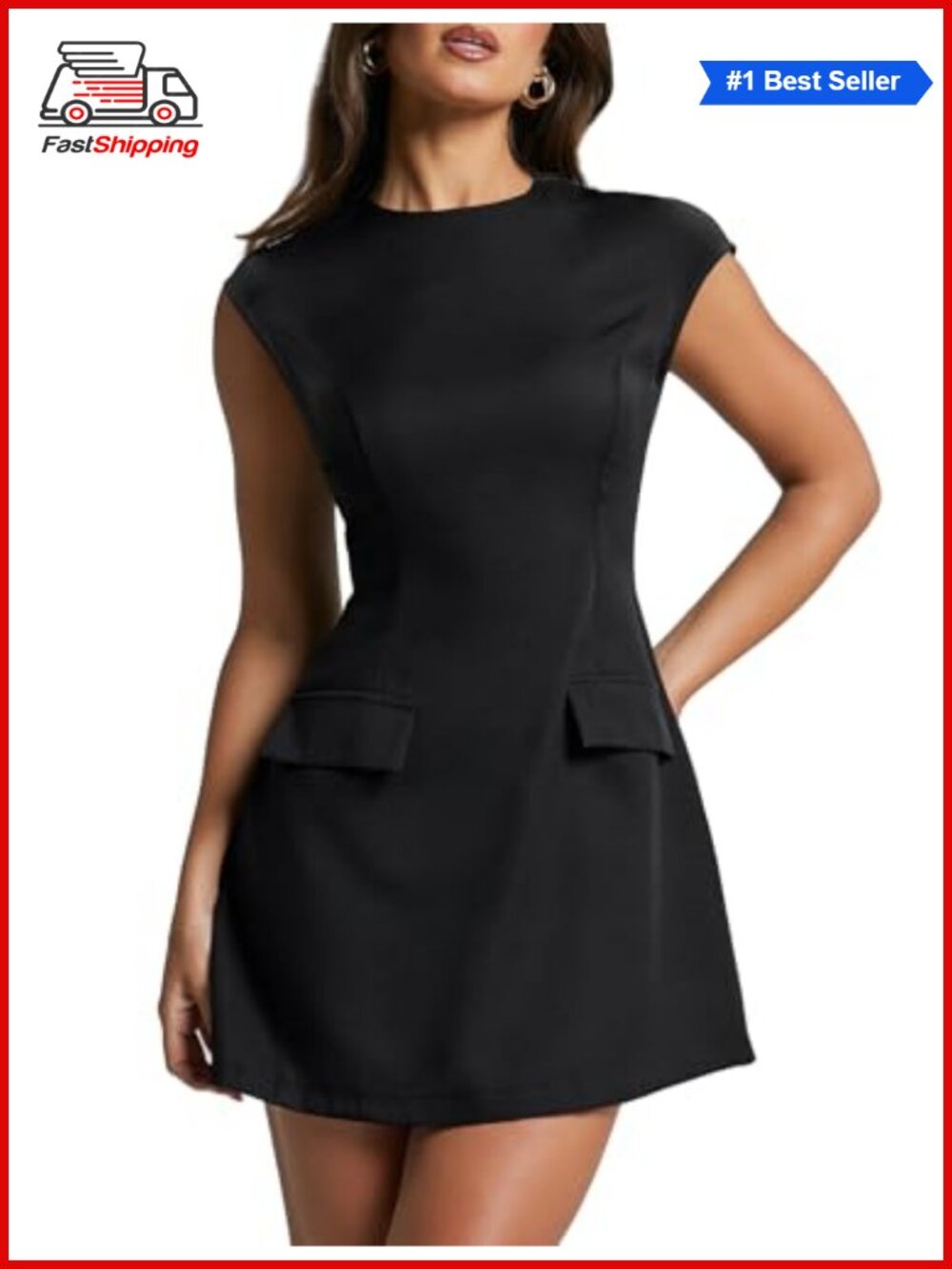 Women's Sexy Cap Sleeve Mock Neck Mini Dress A-Line Flare Club Night Out Party